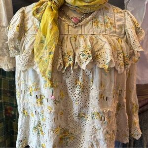 Floral Ruffle Blouse, Eadred Eyelet Blouse, Lauretta - Magnolia Pearl
